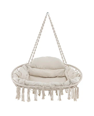 Gouun Hand-Woven Rope Hanging Chair with Thick Cushion and Folding Metal Frame