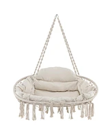 Gouun Hand-Woven Rope Hanging Chair with Thick Cushion and Folding Metal Frame