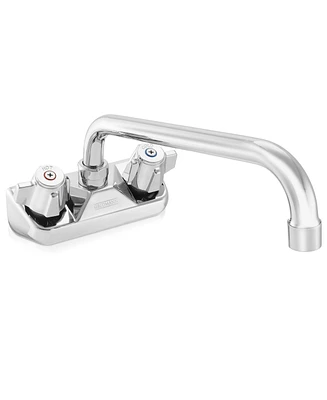 Gridmann Commercial Wall Mount Sink Faucet, 4" Center with 10" Swing Spout, Nsf, Dual Knob Handles, Brass Construction, Chrome Polished Finish