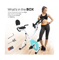 SereneLife Folding Digital Exercise Bike with Pulse Monitor and Resistance Bands