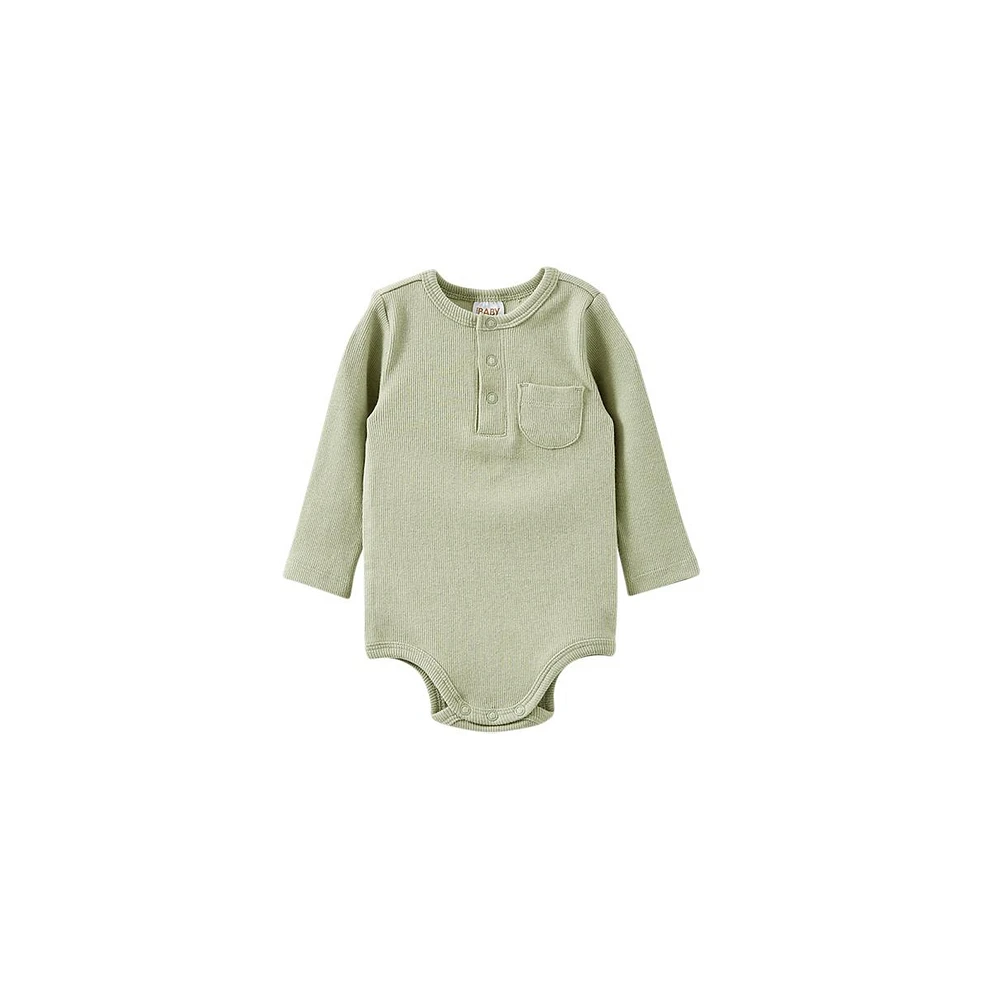 Cotton On Baby Boys The Long Sleeve Rib Pocket Bubbysuit