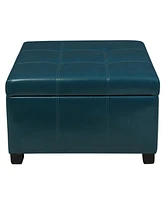 The Pop Home Faux Leather Square Storage Ottoman Bench for Living Room, Bedroom, or Entryway-The