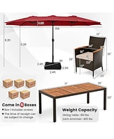 Gouun 11 Pieces Patio Dining Set with 15 Feet Double-Sided Patio Umbrella and Base-Wine
