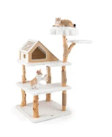 Costway 60" Tall Solid Wood Cat Tree with 2 Perches Condo Jute Scratching Posts Sisal Rope