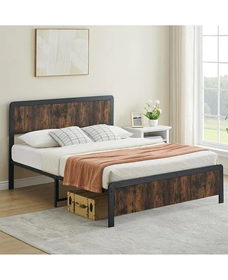 gaomon Queen Bed Frame, Curved Wood Headboard and Footboard