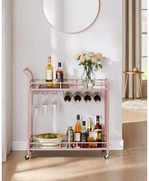 Slickblue Home Bar Serving Cart with 2 Mirrored Shelves, Wine Holders, Glass Holders, for Kitchen