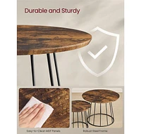 Slickblue Round Coffee Tables Set of 2 – Modern Circle Side Tables with Steel Frame, Rustic Brown for Living Room & Bedroom