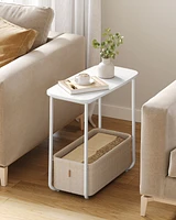 Slickblue End Table – Small Bedside Table with Fabric Basket, Modern Rectangular Nightstand for Living Room & Bedroom