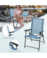 Costway Patio 2pcs Folding Sling Back Chair Portable Armrests Metal Outdoor Dining