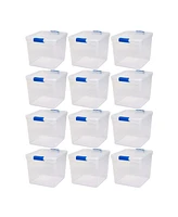 Homz 31 Quart Heavy Duty Clear Plastic Stackable Storage Containers, 12 Pack