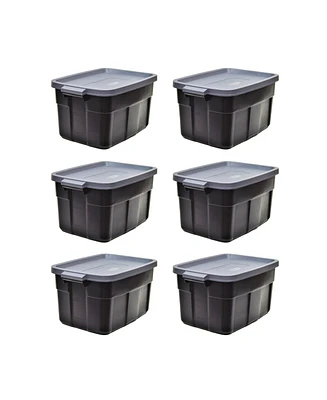 Rubbermaid Roughneck Tote 14 Gallon Storage Container, Black/Cool Gray (6 Pack