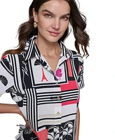 Karl Lagerfeld Paris Women's Printed Short-Sleeve Button-Front Top