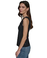 Karl Lagerfeld Paris Women's Motif-Embellished Square-Neck Sleeveless Top