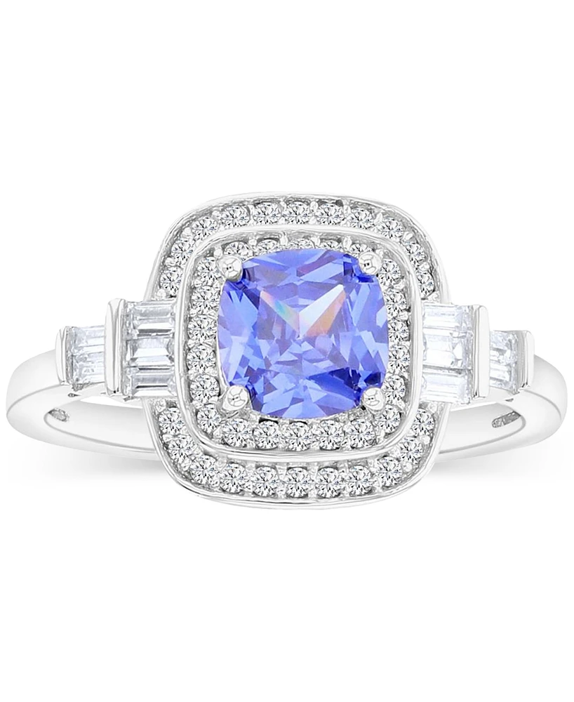 Blue & White Double Halo Mixed Cut Statement Ring Sterling Silver