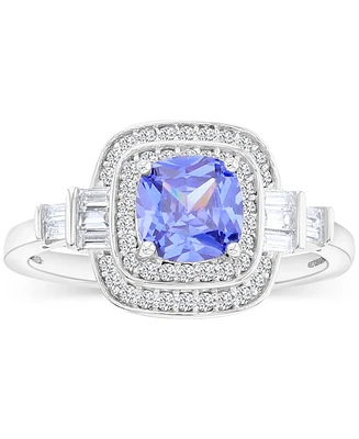 Blue & White Double Halo Mixed Cut Statement Ring Sterling Silver