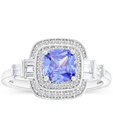 Blue & White Double Halo Mixed Cut Statement Ring Sterling Silver