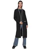 Karl Lagerfeld Paris Women's Contrast-Trim Logo Duster Cardigan