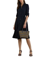 Lauren Ralph Striped Straw Brie Tote Bag