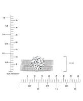 Cubic Zirconia Solitaire & Pave Milgrain Bead Bridal Set Sterling Silver