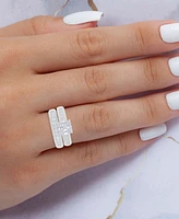 Cubic Zirconia Princess Cut Channel Bridal Set Sterling Silver
