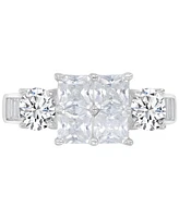 Cubic Zirconia Mixed Cut Quad Cluster Bridal Set Sterling Silver