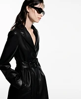 Mango Women's Fur-Effect Trim Leather-Effect Coat