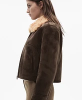 Mango Women's Suede-Effect Shearling Collar Jacket