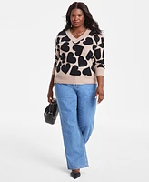 On 34th Trendy Plus Women's Jacquard Heart Pullover Sweater, Exclusively at Macy's