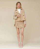 Avec Les Filles Womens Cropped Combo Trench Jacket Pleated Belted Mini Skort