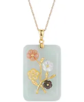 Jade or Onyx Carved Flower Pendant Necklace (25x38mm) in 14k Gold-Plated Sterling Silver