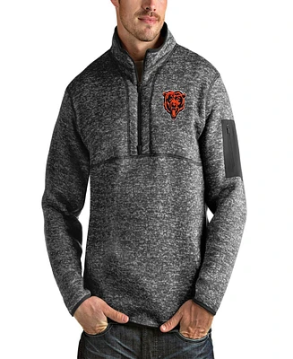 Antigua Men's Heathered Charcoal Chicago Bears Bear Head Fortune Quarter-Zip Pullover Jacket