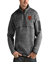 Antigua Men's Heathered Charcoal Chicago Bears Bear Head Fortune Quarter-Zip Pullover Jacket