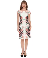 London Times Petite Floral Square-Neck Sheath Dress