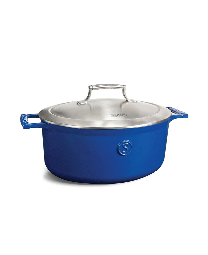 Voyage Series 6 Qt Enameled Cast Iron Oval Roaster, Dutch Oven with Stainless Steel Lid