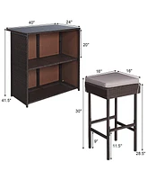 Gouun 3 Pieces Patio Rattan Wicker Bar Table Stools Dining SetOff