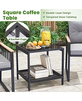 Gouun 3 Pieces Patio Furniture Set with 2 Tier Table and Soft Seat Cushions