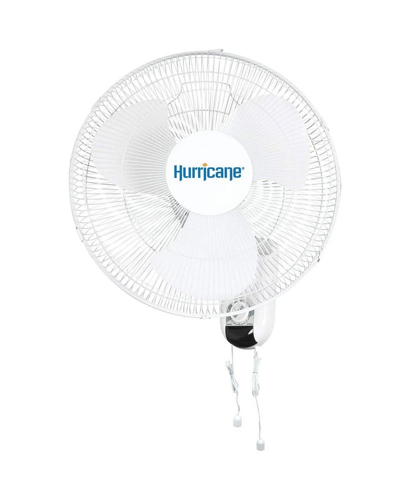 Hurricane Classic 16 Inch 90 Degree Oscillating 3 Speed Wall Mounted Fan, White