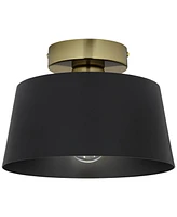 Possini Euro Design McCovey 9 3/4" Modern Semi Flush-Mount Ceiling Light Fixture Kitchen Foyer Hallway Drum Round Black Brass Finish Metal Bedroom Bat