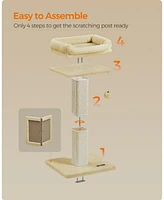 Slickblue Cat Scratcher Post with Plush Perch and Woven Sisal, Pompom, Removable Washable Cover