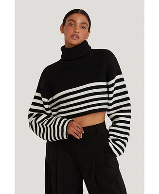 Crescent Women's Avery Turtle Neck Striped Sweater Top