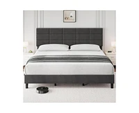 gaomon King Bed Frame, Linen Upholstered Platform King Bed Frame with Height Adjustable Headboard