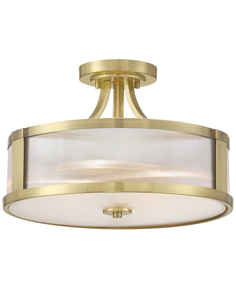 Possini Euro Design Randall 16" Modern Semi Flush-Mount Ceiling Light Fixture Kitchen Foyer Hallway Drum Round Brass Finish Glass Bedroom Bathroom Ent