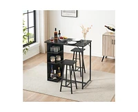 gaomon Small Bar Table and Chairs Set for 2, 3-Piece Bar Table Set with 3 Tier Storage Shelves, Space Saving Table for Small Apartment, Living Room,Ki
