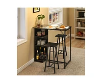 gaomon Small Bar Table and Chairs Set for 2, 3-Piece Bar Table Set with 3 Tier Storage Shelves, Space Saving Table for Small Apartment, Living Room,Ki