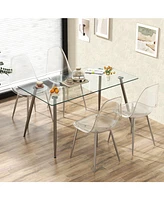Gouun Set of 4 Dining Chairs Modern Plastic Shell Side Chair with Seat and Wood Legs