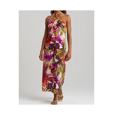 Natori Women's Rainforest Maxi Halter Dress with Brass Ring