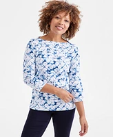 Style & Co Petite Printed 3/4-Sleeve Knit Top, Exclusively at Macy's