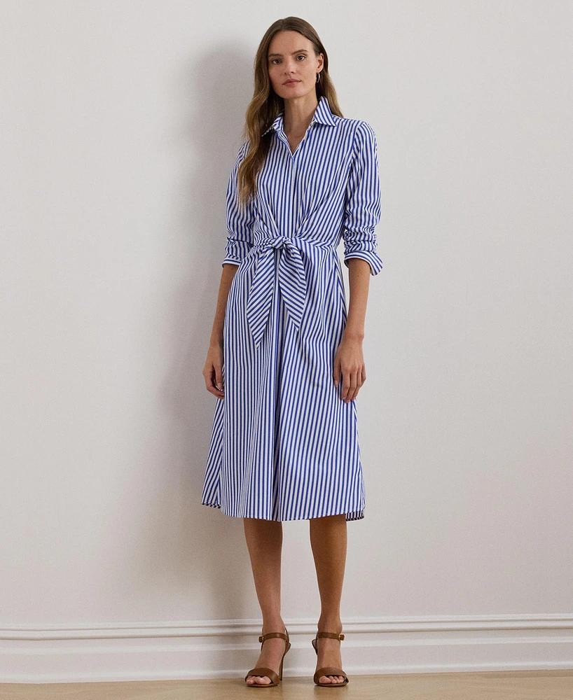 Lauren Ralph Women's Striped Tie-Front Broadcloth Shirtdress