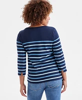 Style & Co Women's Striped Pima Cotton 3/4-Sleeve Top, Exclusively at Macy's