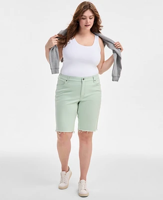 Style & Co Plus Frayed Colored Denim Bermuda Shorts, Exclusively at Macy's